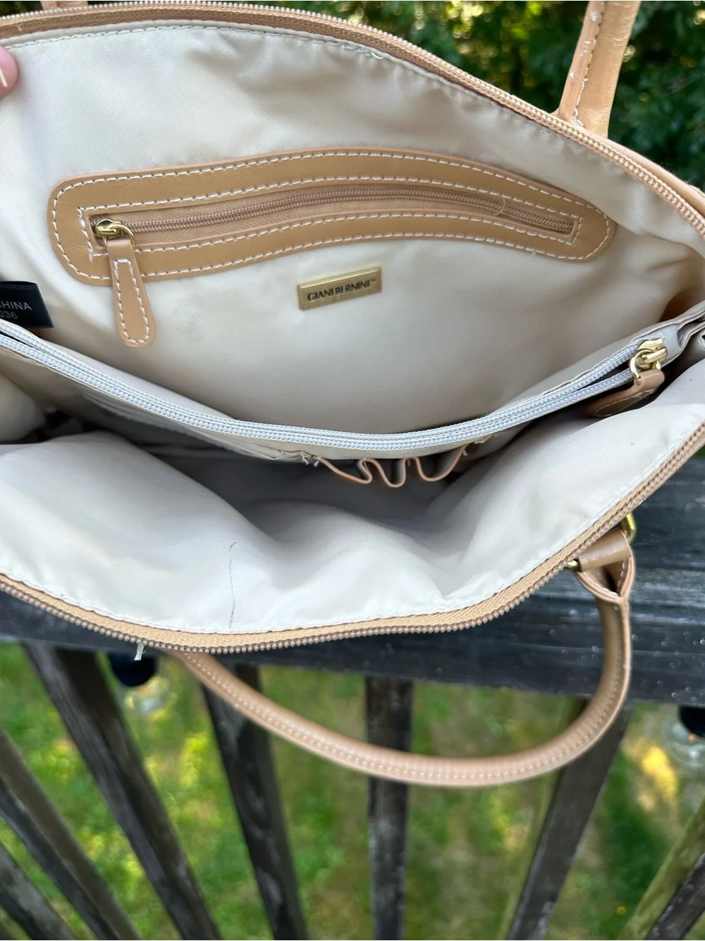 Woven Straw Tote Handbag with Tan Leather Trim
